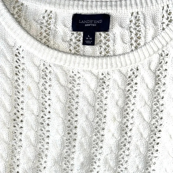 LANDS’ END | Drifter Cable Knit Sweater Milk White Size L, Long Sleeves (NWOT) - Picture 6 of 8